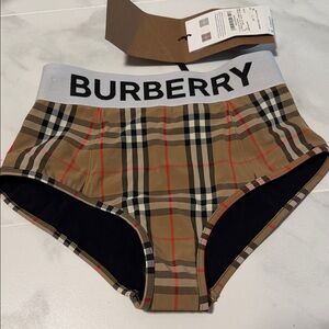 Burberry Plaid High-Waisted Briefs - Tan and Black